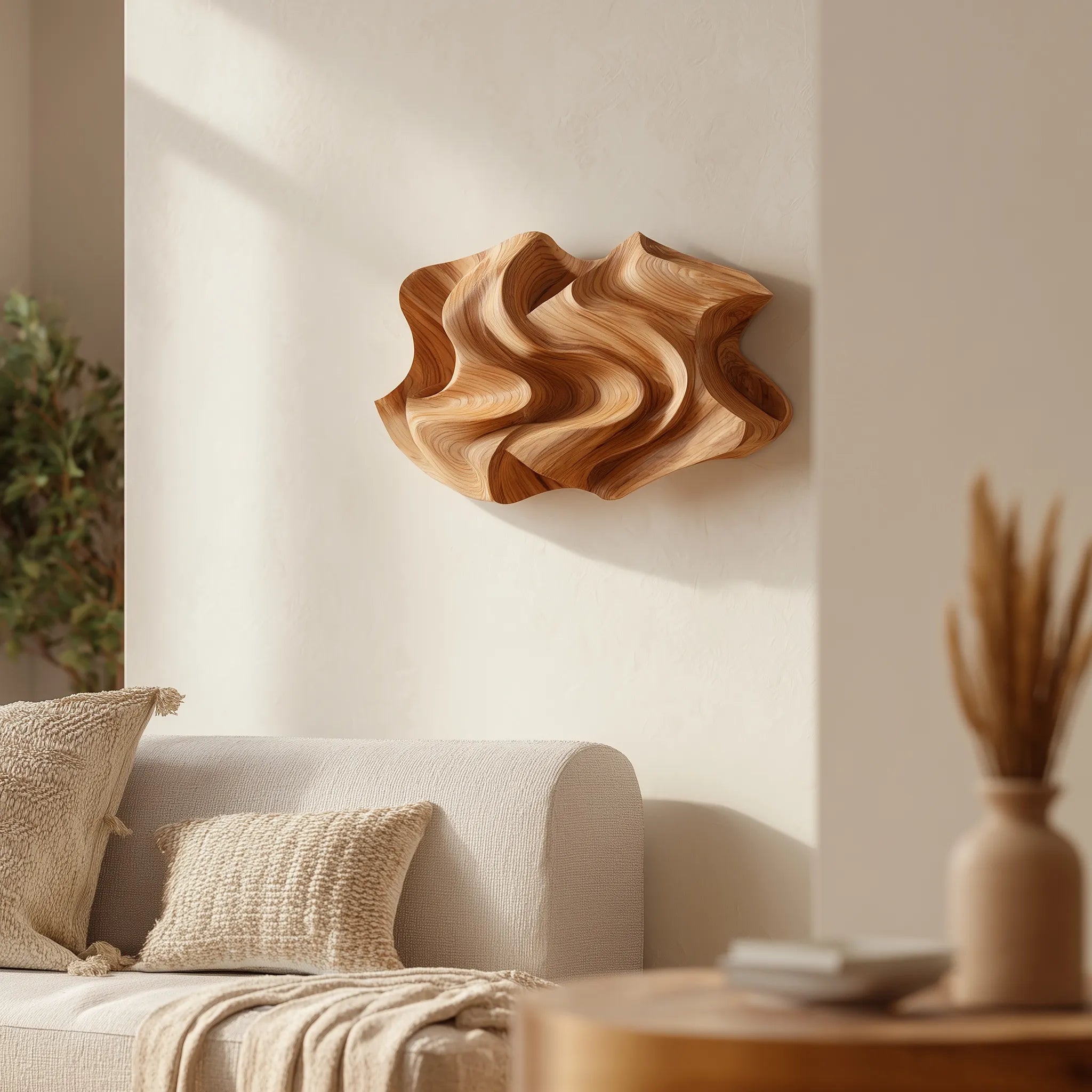 Abstract Wooden Wave Wall Sculpture