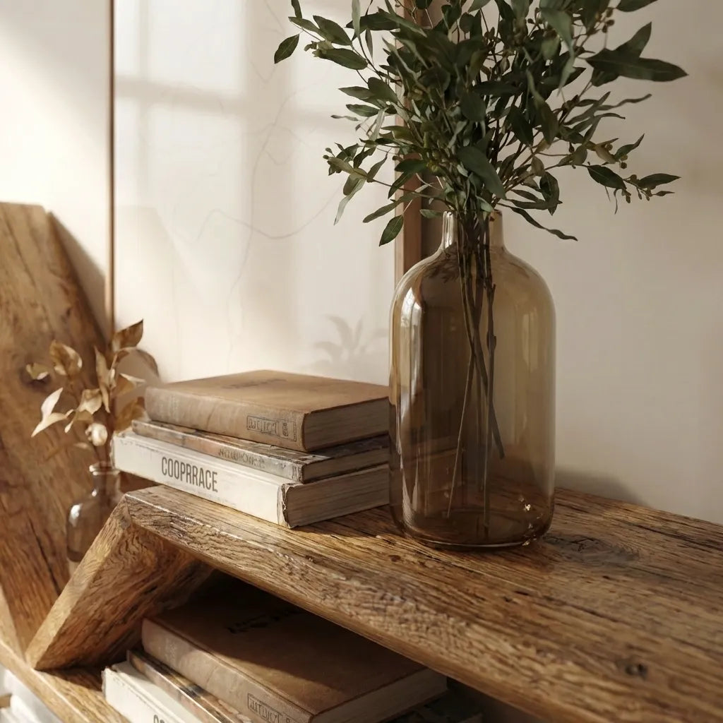 Asymmetrical Wooden Floating Wall Shelf With Multi Level Display