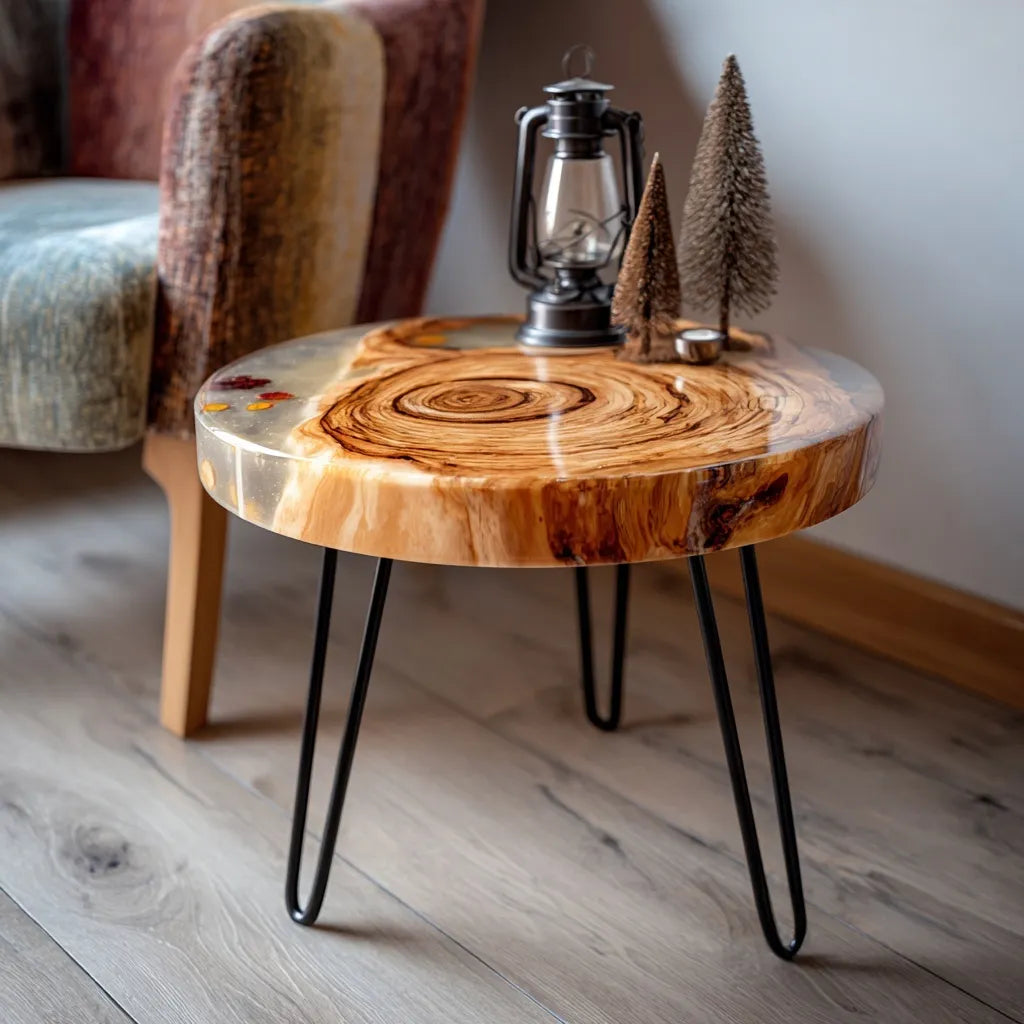 Contemporary Wood Resin Accent Table