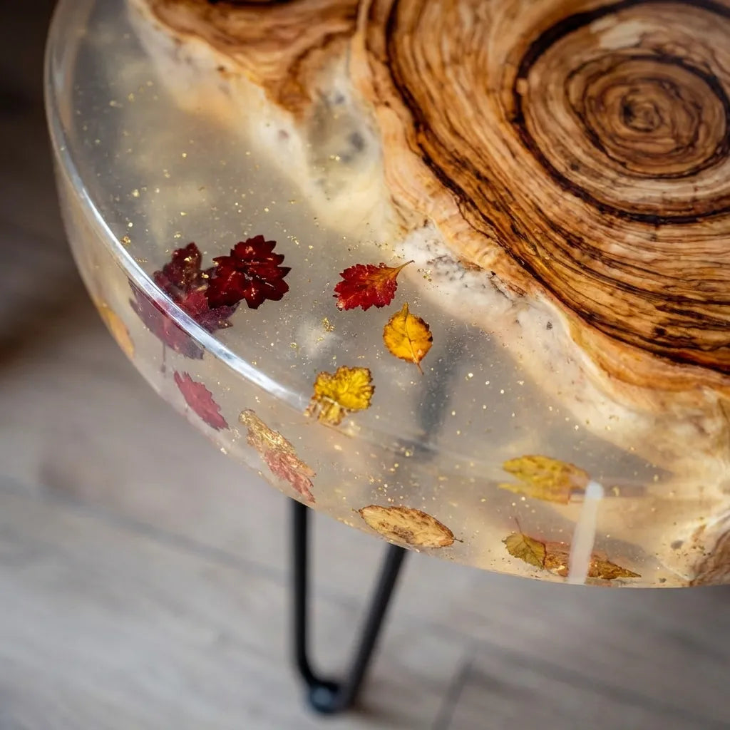 Contemporary Wood Resin Accent Table